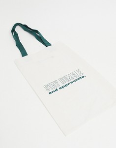 Сумка-тоут из парусины натурального оттенка с принтом-слоганом ASOS DESIGN-Белый