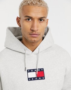 Худи серого меланжевого цвета с маленьким флажком на груди Tommy Jeans-Серый