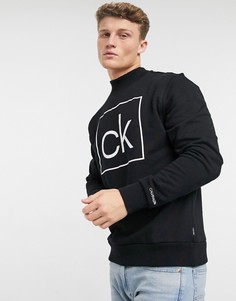 Черный свитшот с логотипом и флокированной отделкой Calvin Klein