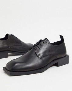 Черные кожаные ботинки на шнуровке с квадратным носком и угловатой подошвой ASOS DESIGN-Черный