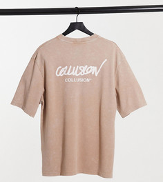 Футболка в стиле oversized с логотипом из выбеленной ткани пике COLLUSION Unisex-Многоцветный