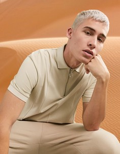Поло со вставками, короткой молнией и кромкой в рубчик ASOS DESIGN-Бежевый