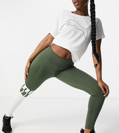 Зеленые леггинсы с серой вставкой с логотипом PUMA Training эксклюзивно для ASOS-Серый