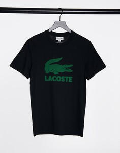 Черная футболка с большим логотипом-крокодилом Lacoste-Черный