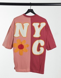 Oversized-футболка с подшитыми манжетами и принтом "NYC" и цветка ASOS DESIGN-Многоцветный