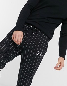 Зауженные джоггеры с полосками и декоративной вышивкой ASOS DESIGN-Черный