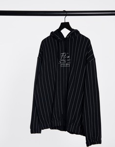Худи oversized в полоску с вышивкой ASOS DESIGN-Черный