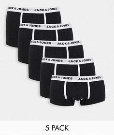 Набор из пяти черно-белых боксеров-брифов Jack & Jones-Черный