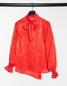 Красная атласная блузка с бантом Elvi-Красный