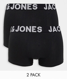 Набор из 2 черных боксеров-брифов с крупным принтом логотипа Jack & Jones-Черный