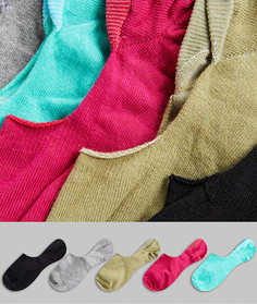 Набор из пяти пар невидимых носков разных цветов ASOS DESIGN-Многоцветный