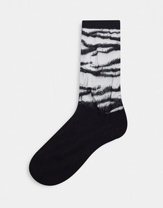 Носки до щиколотки с полупрозрачным верхом и принтом «зебра» ASOS DESIGN-Черный