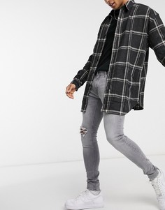 Серые супероблегающие джинсы со рваной отделкой Jack & Jones Intelligence Tom-Серый