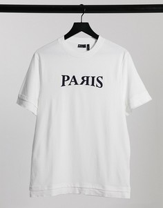 Белая футболка из плотного трикотажа с принтом города и отделкой на манжетах и по краю ASOS DESIGN-Белый