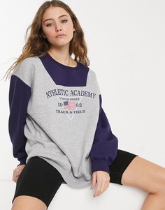 Oversized-свитшот в стиле колор-блок с принтом "Athletic Academy" от комплекта Daisy Street Plus-Серый