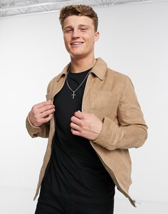 Бежевая замшевая куртка Jack & Jones Premium-Коричневый