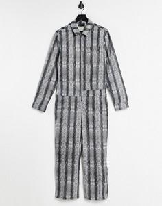 Комбинезон из искусственной кожи с тиснением под змею ASOS DESIGN-Черный