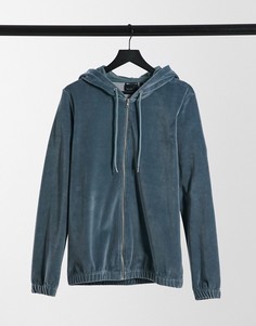 Велюровый худи облегающего кроя на молнии ASOS DESIGN (от комплекта)-Серый