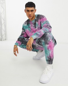 Oversized-лонгслив от комплекта из ткани пике с принтом тай-дай ASOS DESIGN-Многоцветный