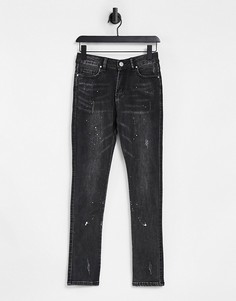 Черные зауженные джинсы с принтом брызг краски Good For Nothing-Черный