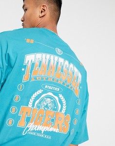 Голубая футболка в стиле oversized с принтом "Tiger" на спине ASOS DESIGN-Зеленый