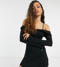 Черное платье-смокинг мини с расклешенной юбкой и рукавами ASOS DESIGN Petite-Черный