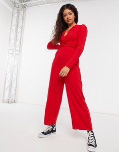 Красный комбинезон с переплетающейся отделкой спереди ASOS DESIGN