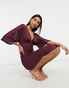 Сливовое платье мини со сборками и рукавами-кимоно ASOS DESIGN-Фиолетовый