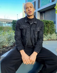 Черная джинсовая куртка классического кроя с кнопками ASOS DESIGN-Черный