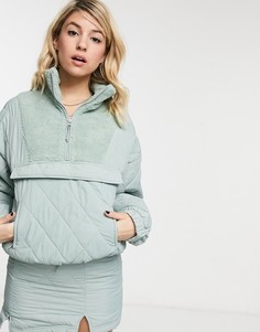 Шалфейно-зеленая стеганая oversized-куртка с молнией до середины груди от комплекта Bershka-Зеленый