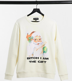 Oversized-свитшот с новогодним принтом "I am the gift" New Girl Order-Кремовый
