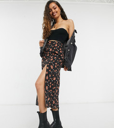 Юбка миди с разрезом у бедра, цветочным принтом и узором в горошек ASOS DESIGN Petite-Многоцветный