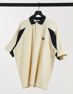 Поло в стиле oversized из вафельной ткани со вставками и вышивкой на груди ASOS DESIGN-Бежевый