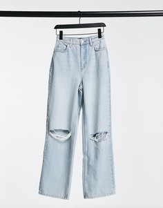 Голубые свободные джинсы в винтажном стиле с завышенной талией и рваной отделкой ASOS DESIGN Hourglass-Голубой
