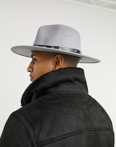 Серая шляпа-федора с отделкой на ленте в виде цепочки SVNX-Серый 7X