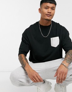 Черная футболка в стиле oversized с короткими рукавами и карманом ASOS DESIGN-Черный