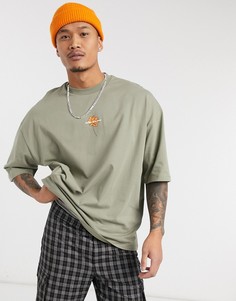 Oversized-футболка цвета хаки с розой ASOS DESIGN-Зеленый