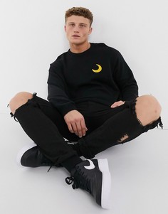 Вязаный джемпер с вышивкой в форме луны ASOS DESIGN-Черный