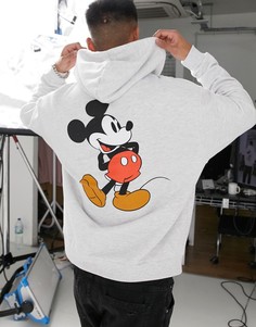 Белый меланжевый худи в стиле oversized с принтом Микки Мауса на спине ASOS DESIGN