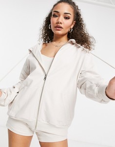 Светло-бежевый комбинируемый худи для дома в рубчик на молнии ASOS DESIGN