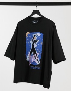 Плотная oversized-футболка с эффектом кислотной стирки черного цвета с принтом спереди ASOS DESIGN David Bowie-Черный