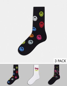 Набор из трех пар спортивных носков с вышивкой в космическом стиле ASOS DESIGN-Многоцветный