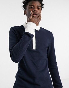 Облегающая футболка-поло из фактурной ткани с длинным рукавом, удлиненной планкой и манжетами с отворотами из фактурной ткани ASOS DESIGN-Голубой