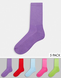 Набор из 5 пар спортивных носков неоновых цветов ASOS DESIGN-Многоцветный