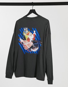 Черный oversized-лонгслив с принтом в виде Санты на груди и спине ASOS DESIGN Pepsi Christmas