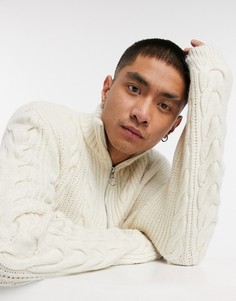 Бежевый вязаный джемпер на короткой молнии с узором «косы» ASOS DESIGN