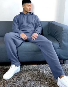 Синие свободные джоггеры с широкими штанинами из вафельного трикотажа ASOS DESIGN (от комплекта)-Голубой