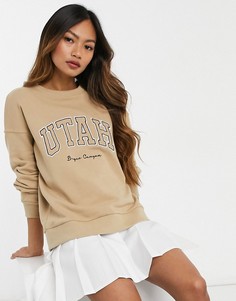 Университетский бежевый свитшот с принтом "Utah" Stradivarius-Коричневый
