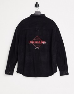 Черная oversized-рубашка в стиле 90-х из махровой ткани с вышивкой на спине ASOS DESIGN-Черный