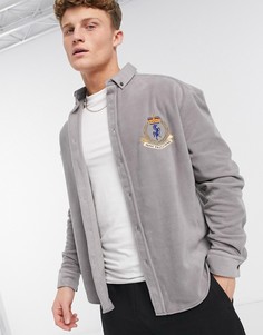Серая oversized-рубашка в стиле 90-х из махровой ткани с вышивкой на груди ASOS DESIGN-Серый